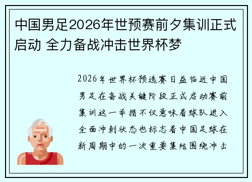 中国男足2026年世预赛前夕集训正式启动 全力备战冲击世界杯梦