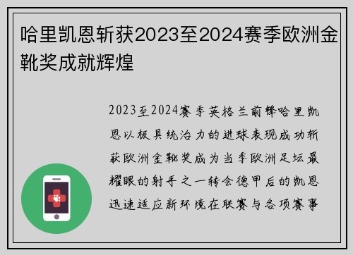 哈里凯恩斩获2023至2024赛季欧洲金靴奖成就辉煌 哈里凯恩斩获2023至2024赛季欧洲金靴奖成就辉煌